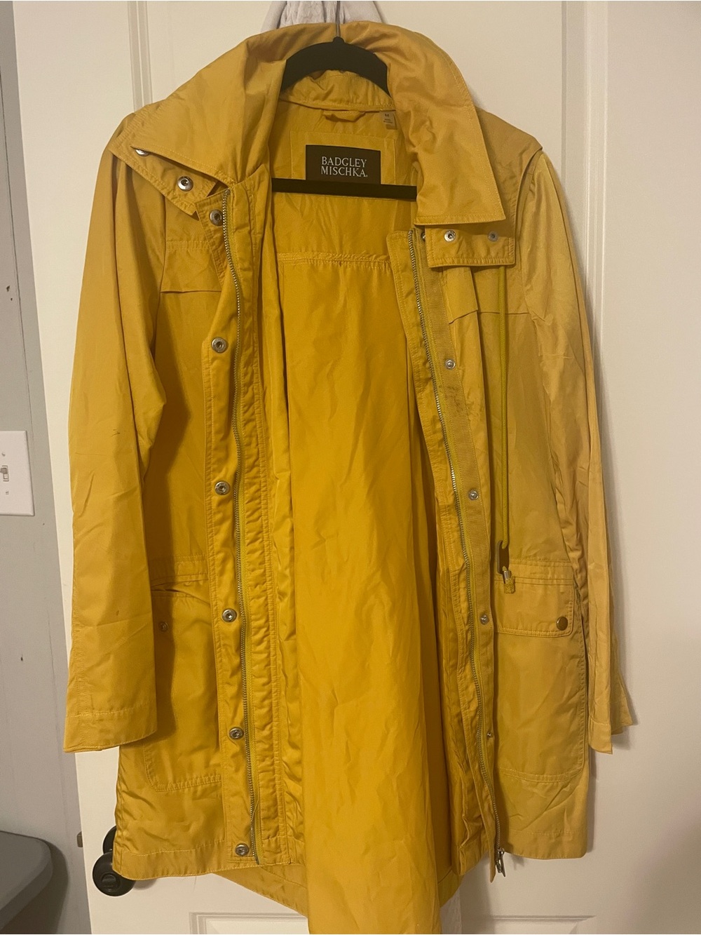 Badgley Mischka Yellow Hooded Trench Coat